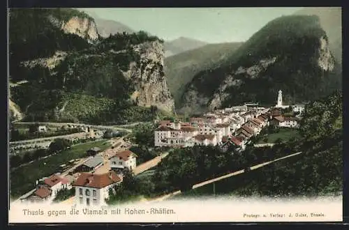 AK Thusis, Panorama gegen die Viamala mit Hohen-Rhätien