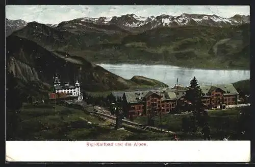 AK Rigi-Kaltbad, Teilansicht mit Hotel und Alpen