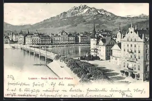 AK Luzern, Neue Brücke und Pilatus