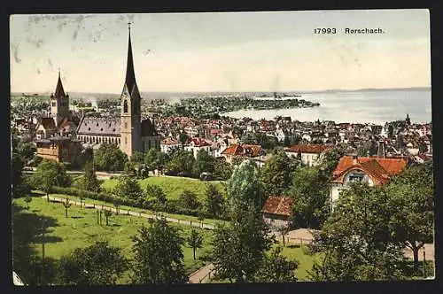 AK Rorschach, Ortsansicht mit prominenter Kirche