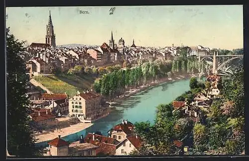 AK Bern, Flusspanorama mit der Kirche