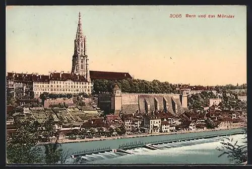 AK Bern, Flusspanorama mit dem Münster