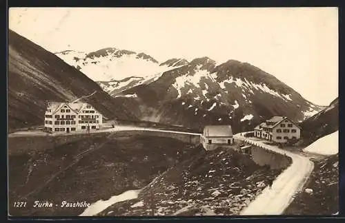 AK Furkapass, Hotel und Gebirge an der Passhöhe