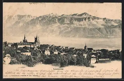 AK Lausanne, Gesamtansicht mit Blick ins Gebirge