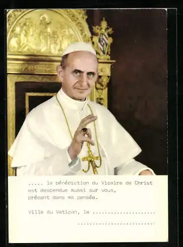 AK Papst Paul VI. hebt segnend die Hand