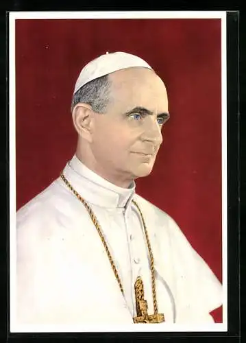 AK Portrait Papst Paul VI. im weissen Gewand mit goldener Kreuz-Kette