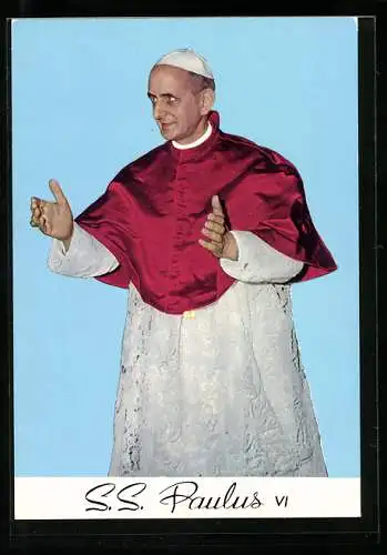 AK Papst Paul VI. mit rotem Umhang und Pileolus im Gespräch