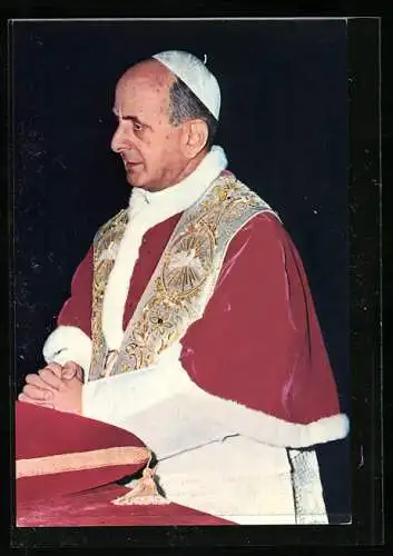 AK Papst Paul VI. mit Pileolus in herrschaftlichem Fanon