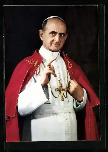 AK Papst Paul VI. in Soutane und rotem Umhang beim Segnen