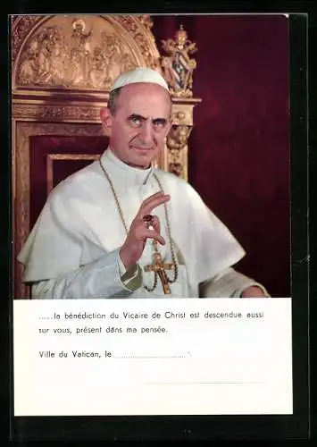 AK Papst Paul VI. in segnender Haltung auf dem Heiligen Stuhl