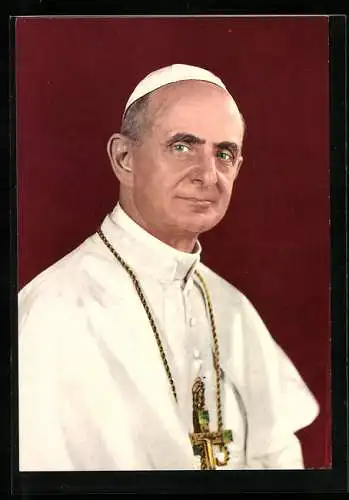 AK Papst Paul VI. mit seinem Pileolus und einem leichten Lächeln