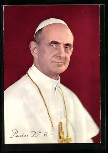 AK Porträt von Papst Paul VI. mit Kreuz um den Hals