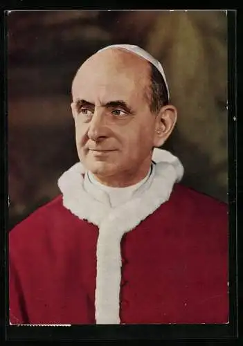 AK Papst Paul VI. im roten Umhang mit Pelzkragen