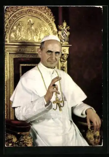 AK Papst Paul VI. in weisser Soutane auf dem Heiligen Stuhl