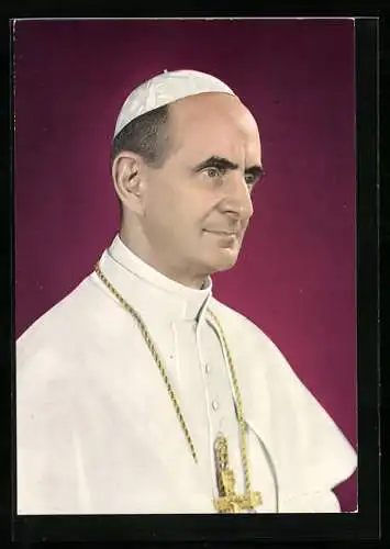 AK Papst Paul VI. mit seinem Pileolus und goldenem Kreuzanhänger