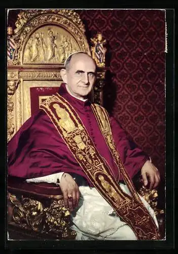 AK Portrait von Papst Paul VI. auf dem heiligen Stuhl sitzend