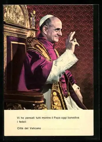 AK Papst Paul VI. im roten Umhang segnend auf dem Heiligen Stuhl