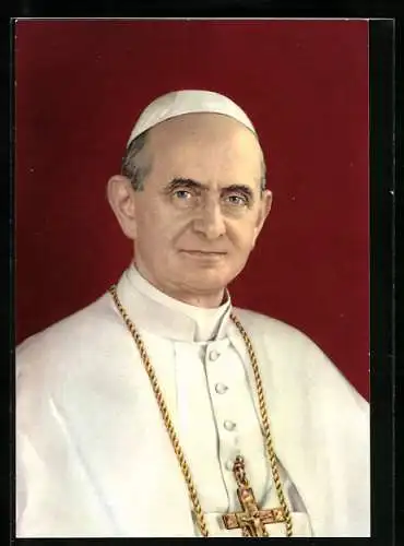 AK Portrait von Papst Paul VI. mit seinem Pileolus und dem goldenen Kreuzanhänger