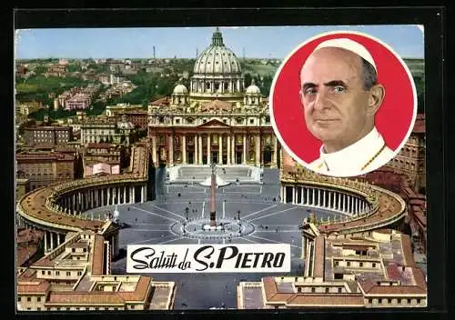 AK Rom, St. Peters Platz mit Portraot von Papst Paul VI.