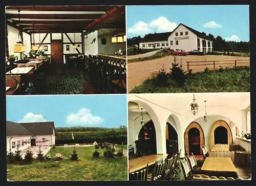 AK Brux /Westensee, Pension und Gaststätte Falkenhof, mit Garten- und Innenansicht