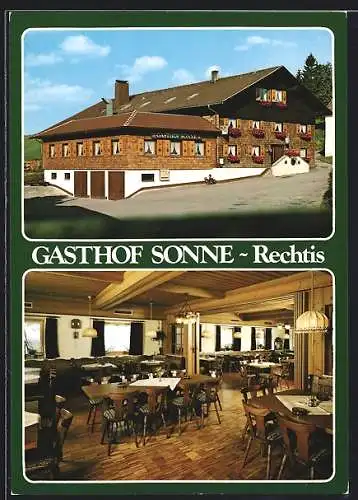 AK Rechtis /Allgäu, Der Gasthof Sonne mit Ansicht des Speisesaals