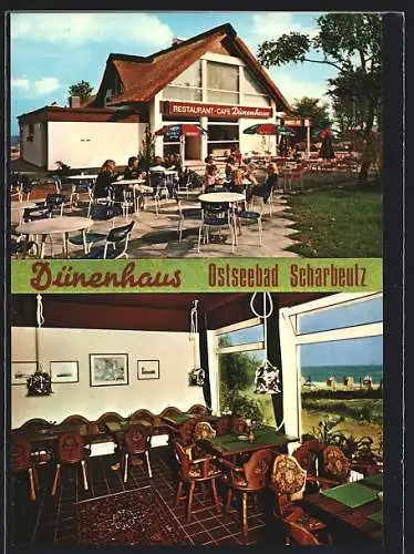 AK Scharbeutz, Restaurant-Café Dünenhaus mit Terrasse und Innenansicht
