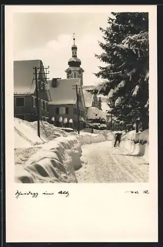 AK Scheidegg, Ortsansicht im Winter