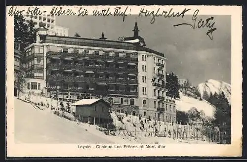 AK Leysin, la clinique les Frênes et le mont d`Or sous la neige