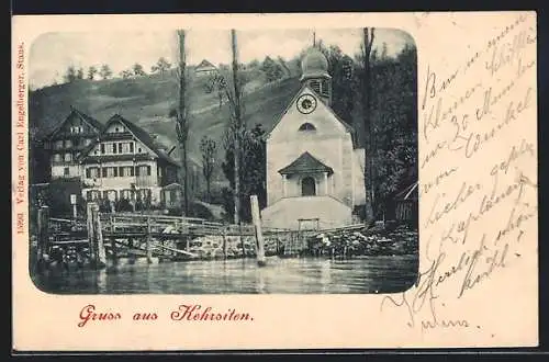 AK Kehrsiten, Uferpartie an kleiner Kapelle, mit Gasthaus Zur Kaplanei
