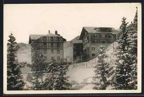 AK Arosa, Drei Häuser im Schnee