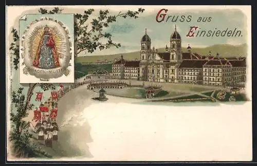 Lithographie Einsiedeln, Kloster, Gnaden-Mutter