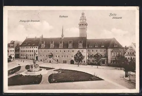 AK Zeitz, Rathaus, Altmarkt, Finkgräfe-Brunnen