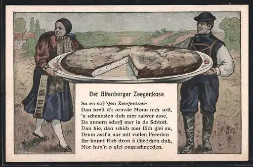Künstler-AK Altenborger Zeegenkase wird serviert, thüringische Tracht