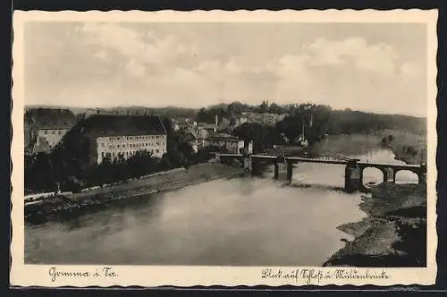 AK Grimma i. Sa., Blick auf Schloss und Muldenbrücke