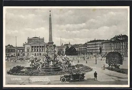 AK Leipzig, Augustusplatz mit dem Mendebrunnen