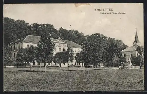 AK Amstetten, Volks- und Bürger-Schule und die Kirche