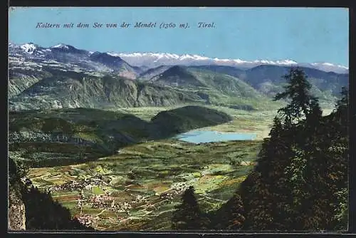 AK Kaltern, Panorama mit Ort und See von der Mendel