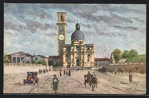 Künstler-AK Vicenza, Basilica di Monte Berico e Piazzale della Vittoria