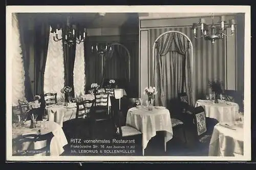 AK Berlin, Restaurant Ritz, Französische Str. 16, Inh. Leborius und Bollenmüller