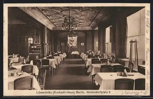 AK Berlin-Schöneberg, Restaurant Löwenbräu (Krokodil-Haus), Innenansicht, Nollendorfplatz 9