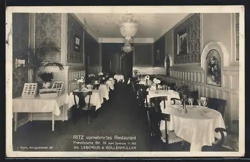 AK Berlin, Restaurant Ritz, Französische Str. 16, Innenansicht, Inh. Leborius & Bollenmüller