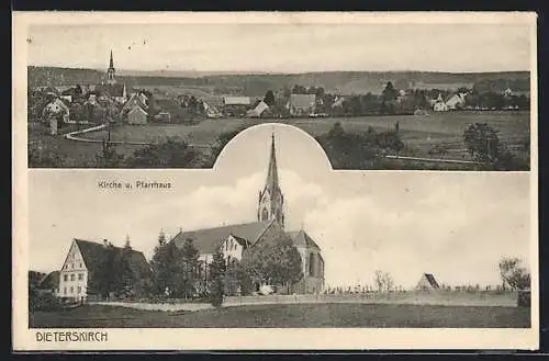 AK Dieterskirch, Kirche & Pfarrhaus, Panorama