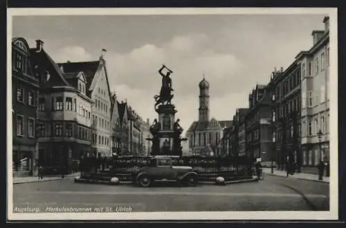 AK Augsburg, Herkukelsbrunnen mit St. Ulrichkirche