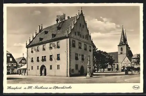 AK Hassfurt a. M., Rathaus und Pfarrkirche