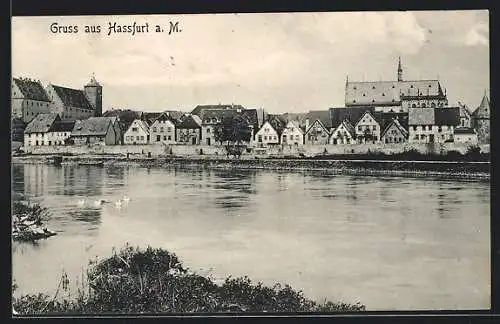 AK Hassfurt a. M., Blick über den Main auf den Ort