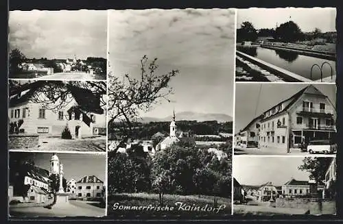 AK Kaindorf, verschiedene Ortsansichten, Kirche und Denkmal