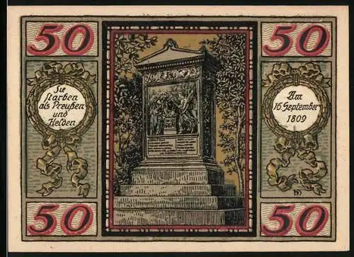 Notgeld Wesel 1921, 50 Pfennig, Kriegerdenkmal und Wappen, Gutschein