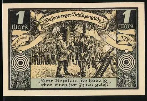 Notgeld Wesenberg 1921, 1 Mark, Wesenberger Schützengilde, Wappen, Gutschein