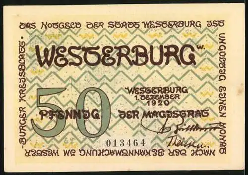 Notgeld Westerburg 1920, 50 Pfennig, Irmtrautsches Vasallenhaus, Wappen