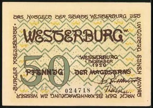 Notgeld Westerburg 1920, 50 Pfennig, Schloss und Wappen